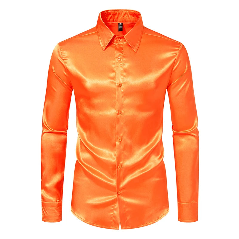 Men's Black Satin Luxury Dress Shirts