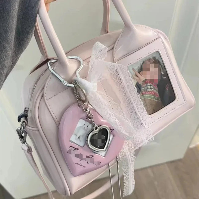 2026 New Y2K Harajuku Shoulder Bag Women with decorative charms and photo frame.