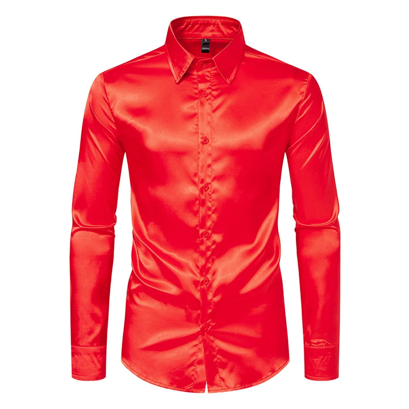 Men's Black Satin Luxury Dress Shirts